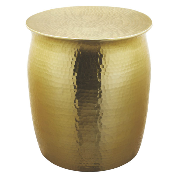 Hammered drum end table in gold Arco Style