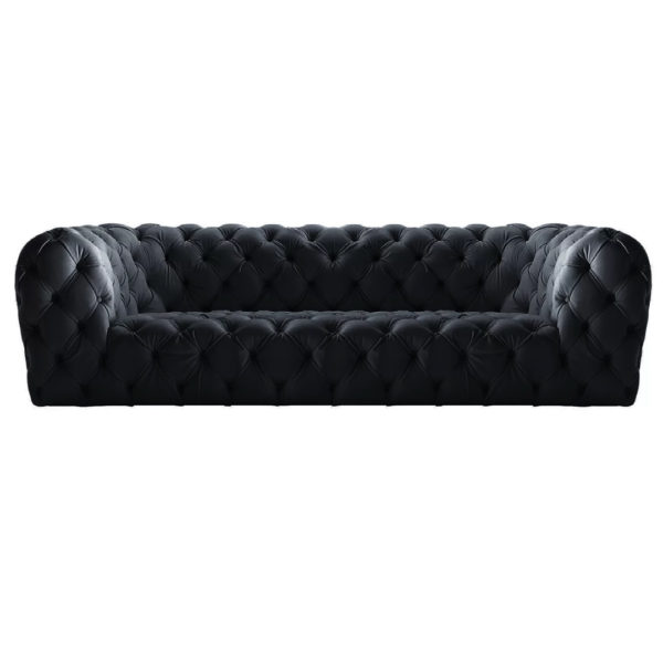 Black Leather 3 Seater Chesterfield Sofa