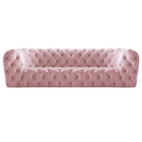 Pink Leather 3 Seater Chesterfield Sofa