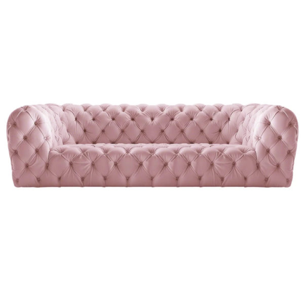 Pink Leather 3 Seater Chesterfield Sofa