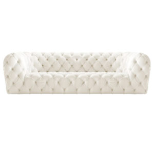 White Leather 3 Seater Chesterfield Sofa