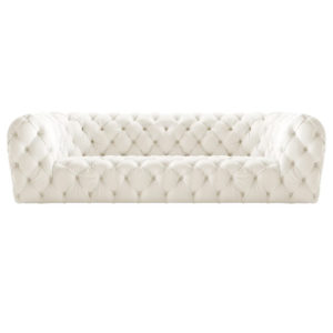 White Leather 3 Seater Chesterfield Sofa