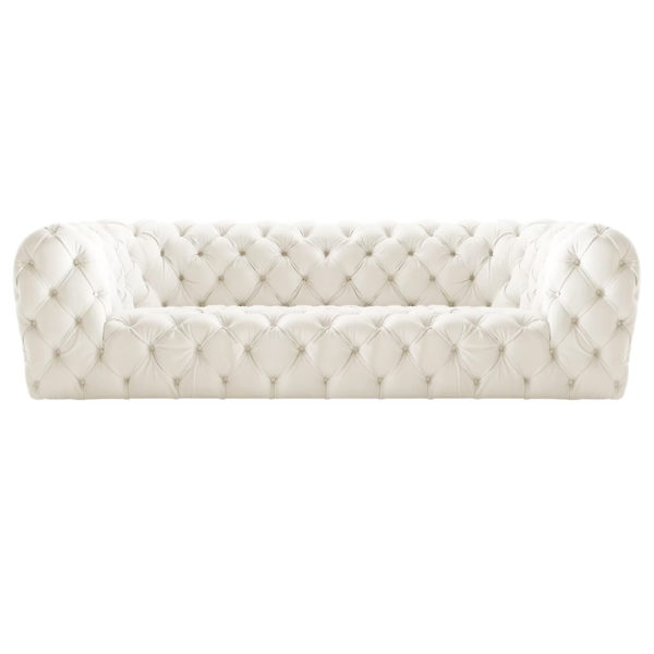 White Leather 3 Seater Chesterfield Sofa
