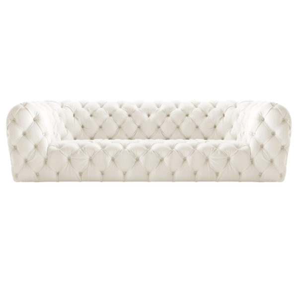 White Leather 3 Seater Chesterfield Sofa