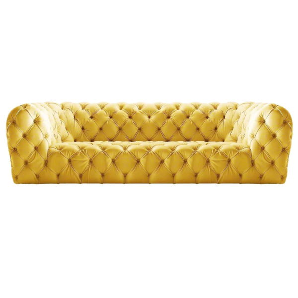 Yellow Leather 3 Seater Chesterfield Sofa